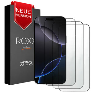 ROXX NEO Japanisches 9H 3D Panzerglas (3 Stück) | Verdeckt nicht das Display | iPhone 16 Pro