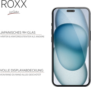 ROXX NEO Japanisches 9H 3D Panzerglas (3 Stück) | Volle Displayabdeckung | iPhone 15 Plus