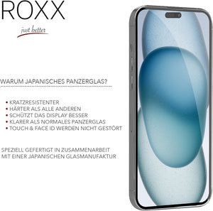 ROXX NEO Japanisches 9H 3D Panzerglas (3 Stück) | Volle Displayabdeckung | iPhone 15
