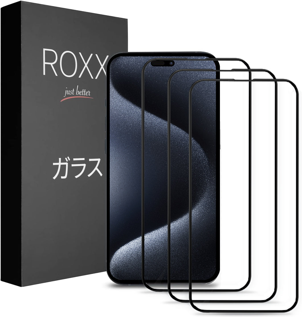 ROXX NEO Japanisches 9H 3D Panzerglas (3 Stück) | Volle Displayabdeckung | iPhone 15 Pro
