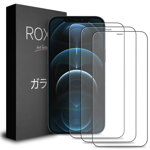 ROXX Japanisches 9H Panzerglas (3 Stück)| iPhone 12 & 12 Pro (6,1 Zoll) | Volle Displayabdeckung