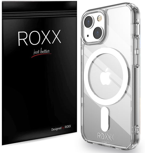 ROXX iPhone 13 Mini (5,4 Zoll) MagSafe Antigelb Clear Case Hardcase Hülle | 9H Kratzfeste Glasrückseite
