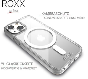 ROXX iPhone 13 (6.1 Zoll) MagSafe Antigelb Clear Case Hardcase Hülle | 9H Kratzfeste Glasrückseite