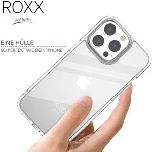 ROXX iPhone 13 Pro (6,1 Zoll) Antigelb Clear Case Hardcase Hülle | 9H Kratzfeste Glasrückseite